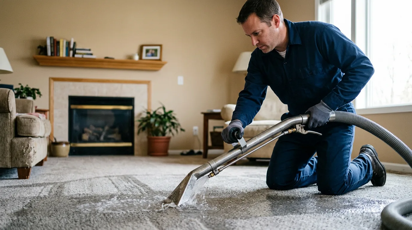 Water damage restoration technician working near Juda, WI